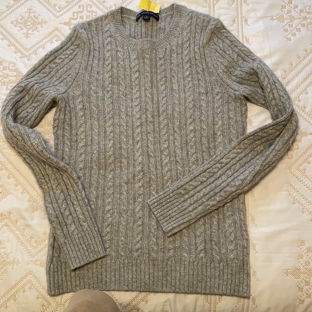 Brooks Brothers gray shimmer cable knit sweater